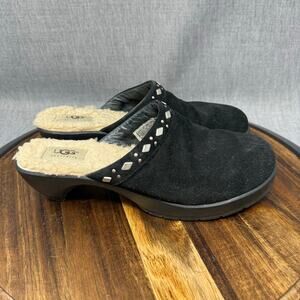 Ugg Clogs Women's 8.5 Fiona Black Suede Studded Wedge